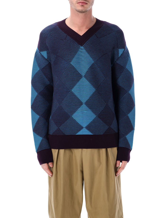 Dries Van Noten argyle sweater Turquoise Merino Wool