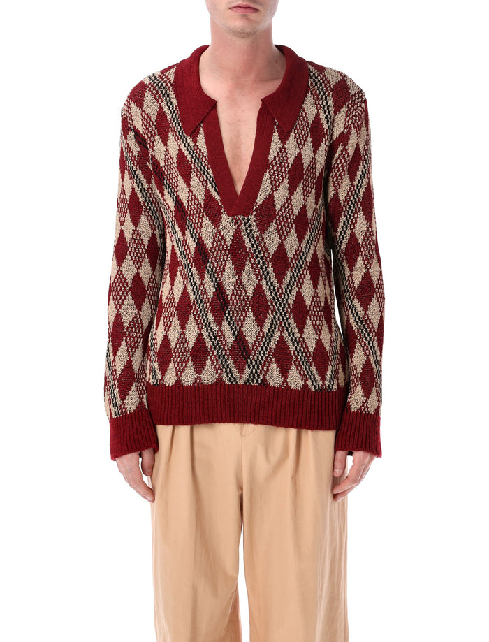 Dries Van Noten Macramé polo sweater Burgundy Viscose