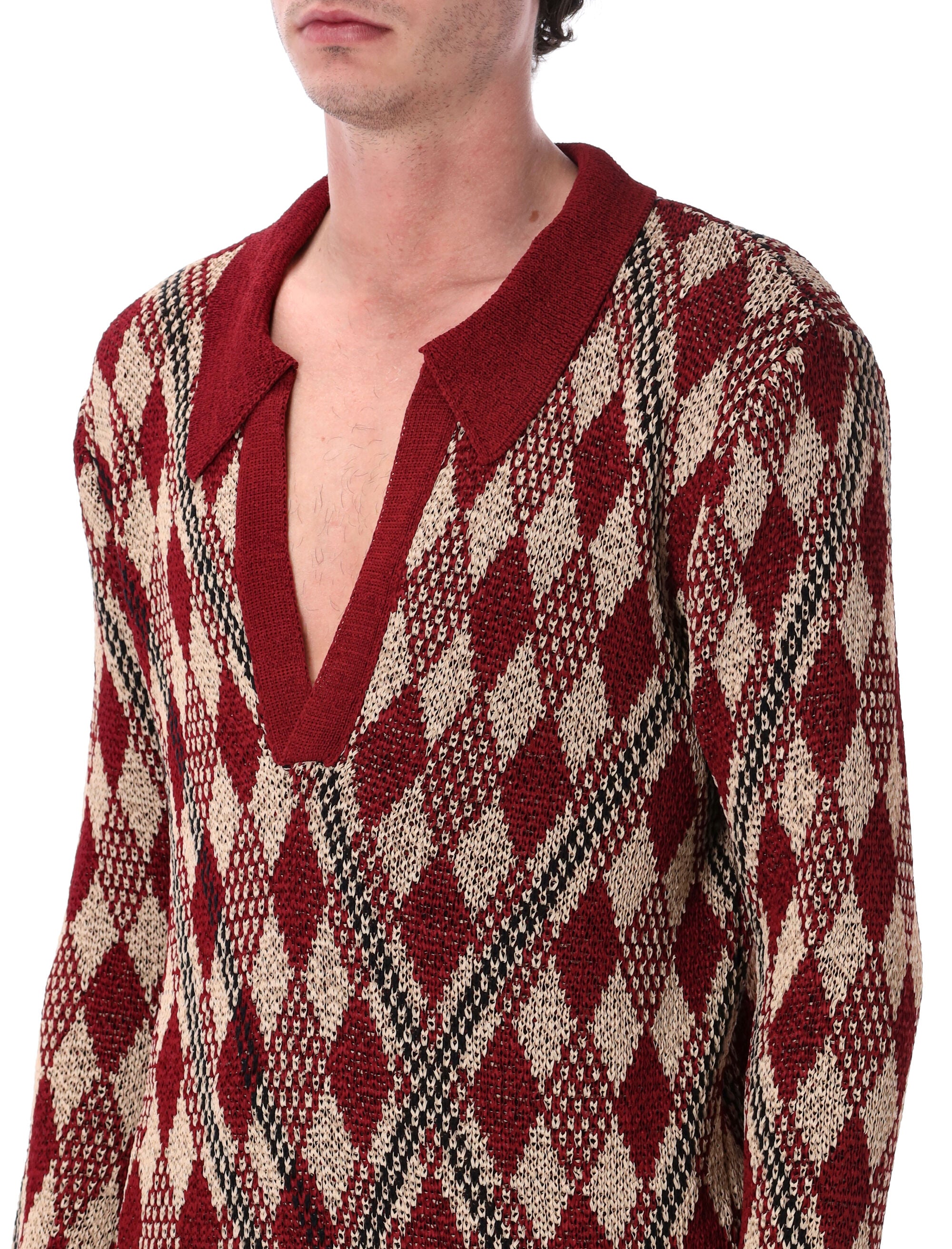 Dries Van Noten Macramé polo sweater Burgundy Viscose