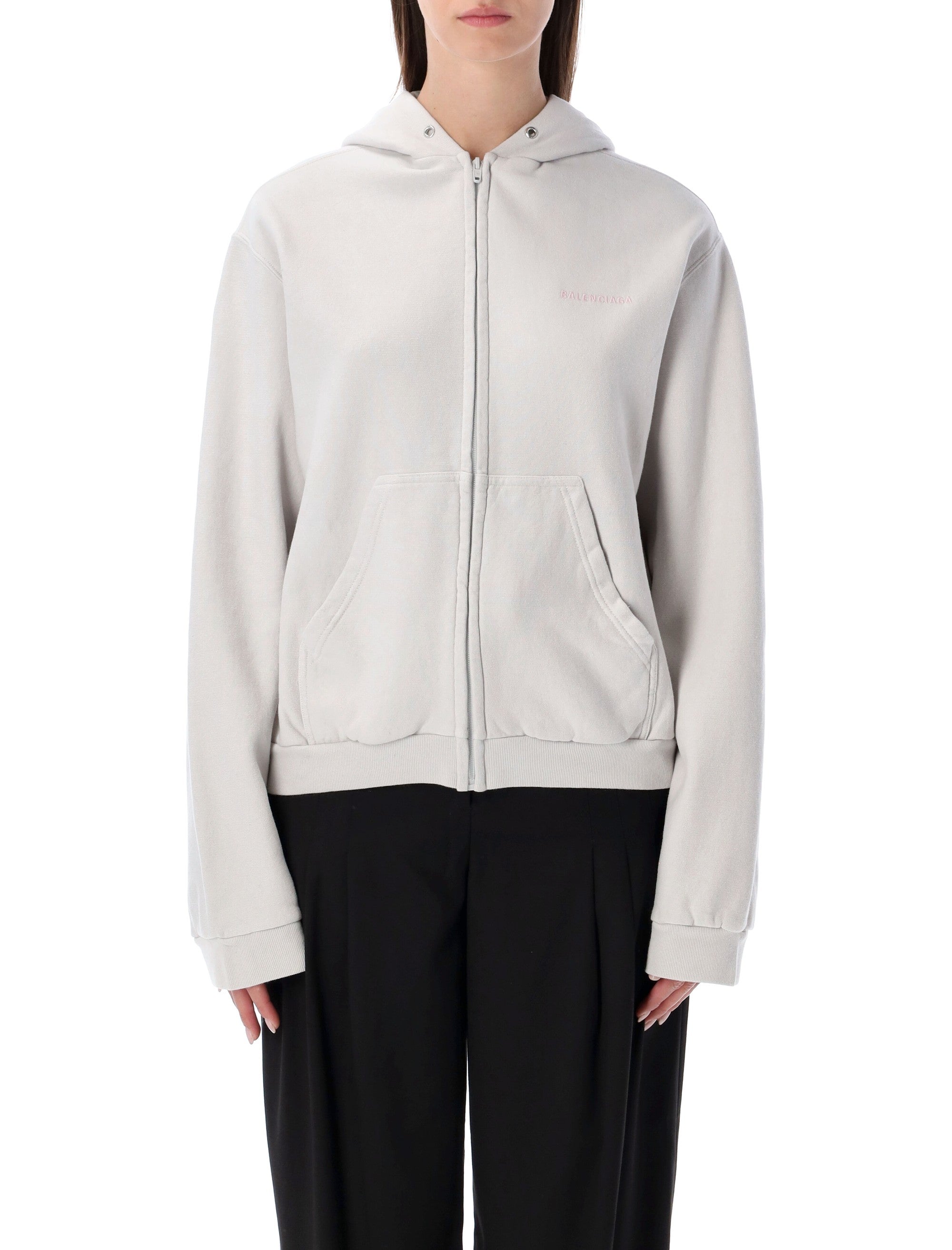 Balenciaga cotton zip-up hoodie Dirty White Sweatshirt
