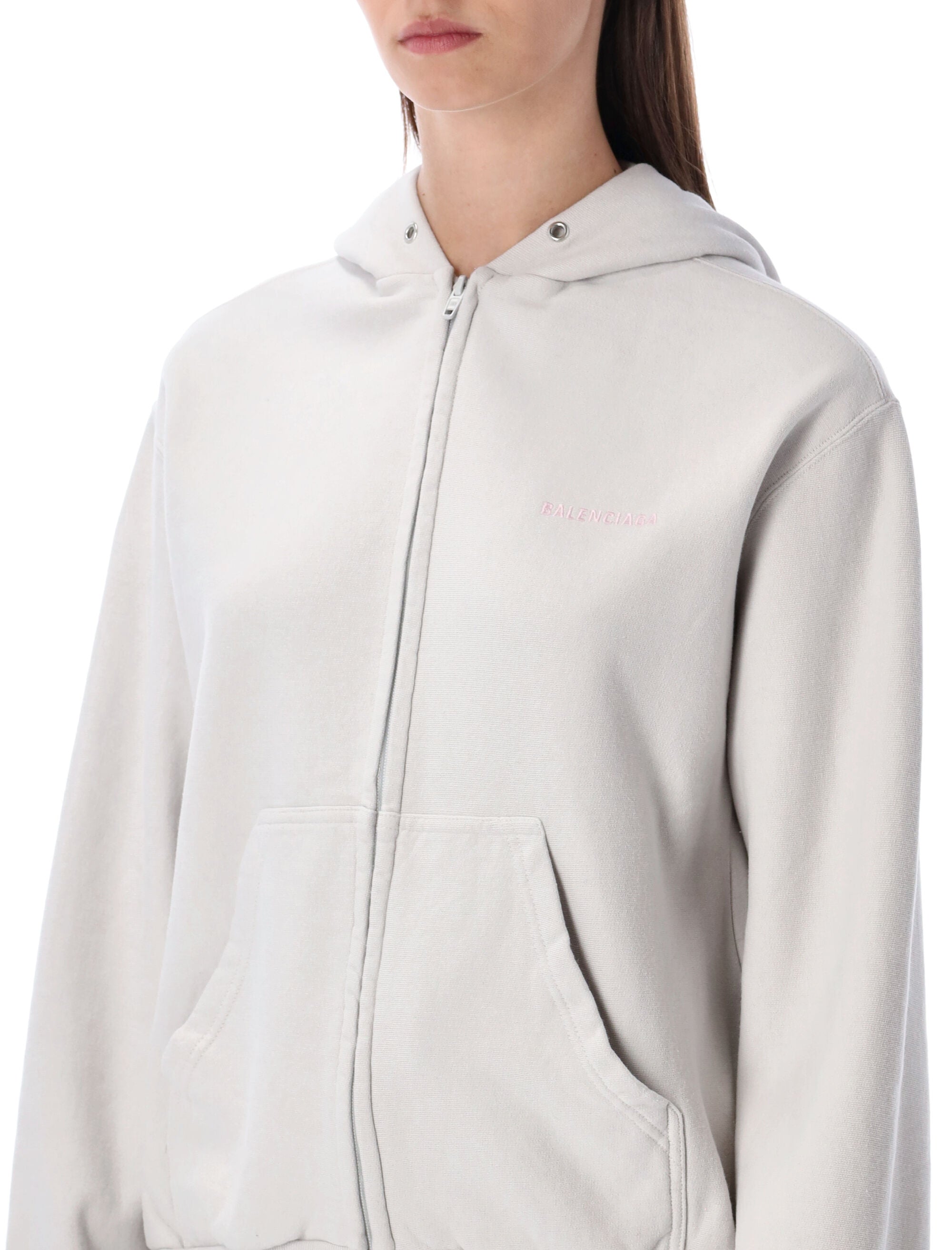 Balenciaga cotton zip-up hoodie Dirty White Sweatshirt