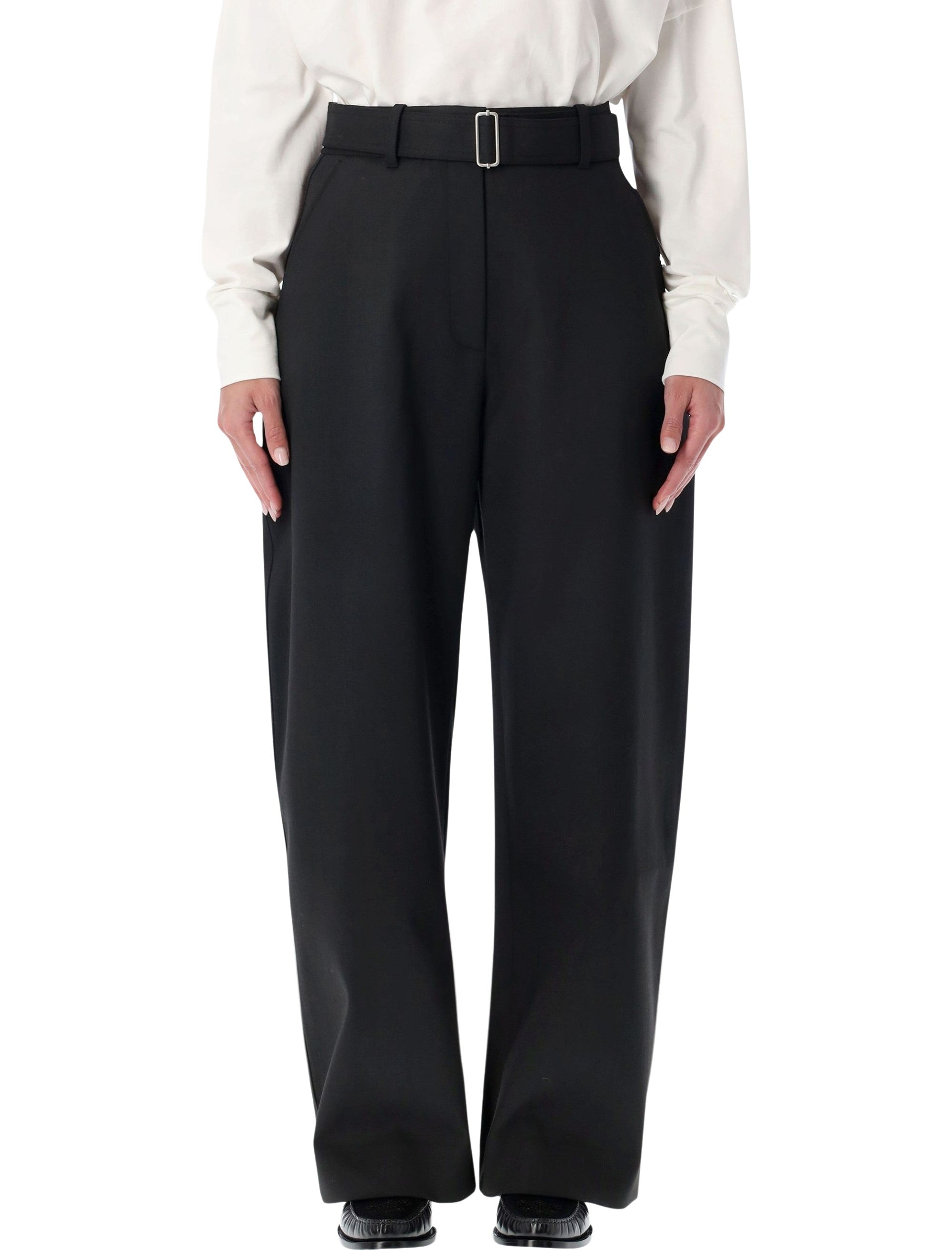 Studio Nicholson Doring Compact Viscose Pants With Belt Black Polyester