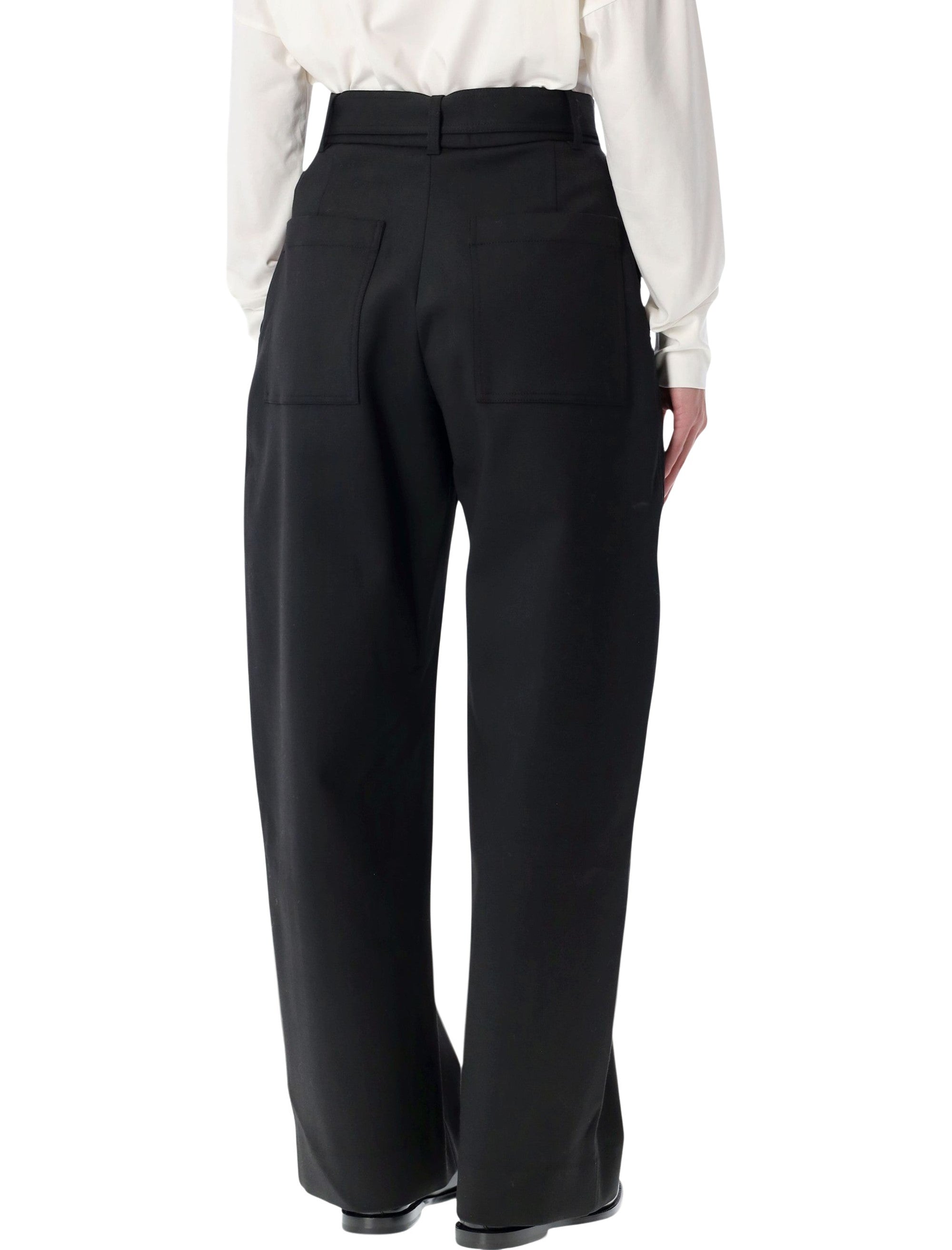 Studio Nicholson Doring Compact Viscose Pants With Belt Black Polyester