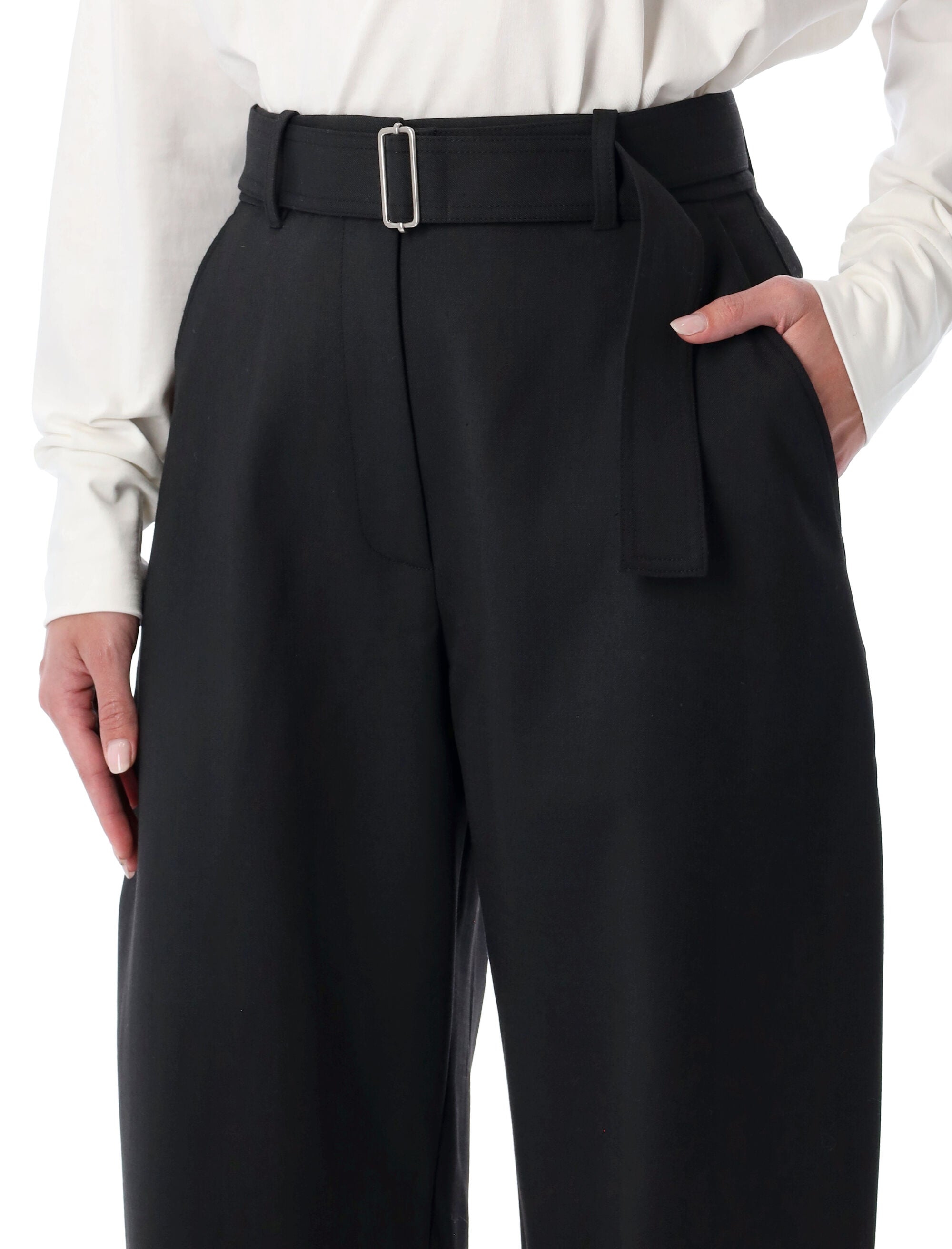 Studio Nicholson Doring Compact Viscose Pants With Belt Black Polyester