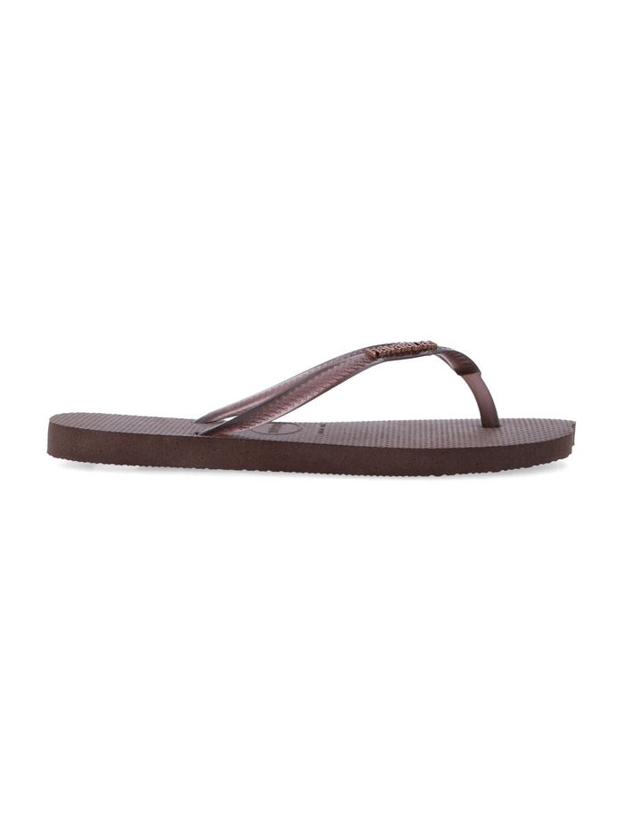 Havaianas Slim Split Flip-Flops Dark Brown Pvc Logo Slide