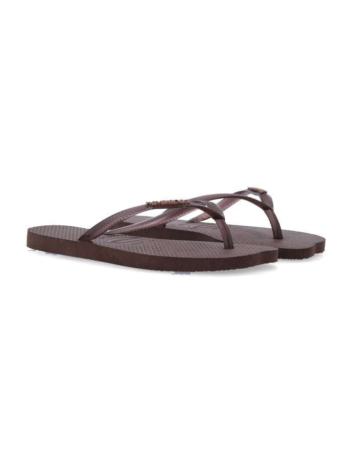 Havaianas Slim Split Flip-Flops Dark Brown Pvc Logo Slide