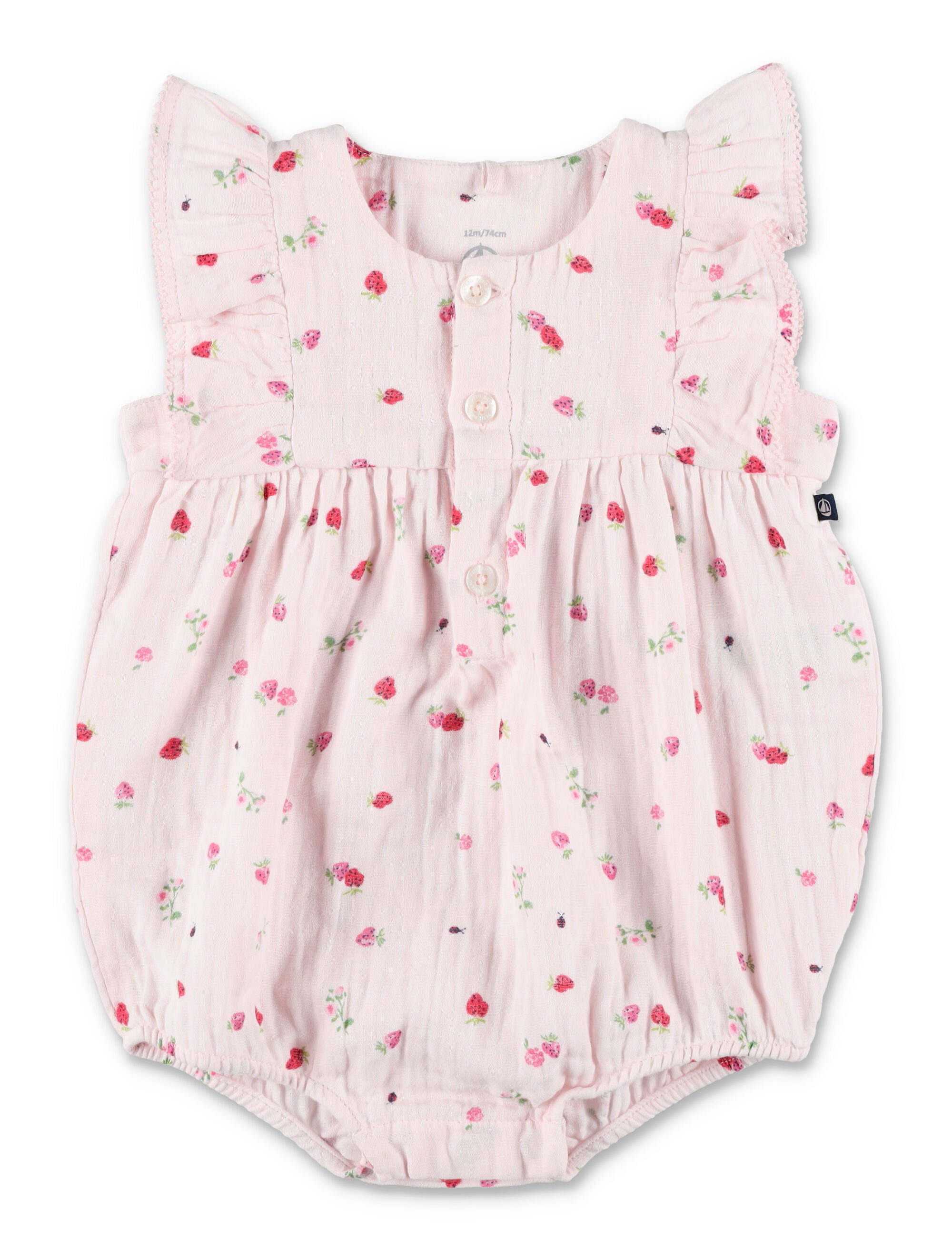 Petit Bateau Floral Cotton Gauze Romper Pink Bodysuit