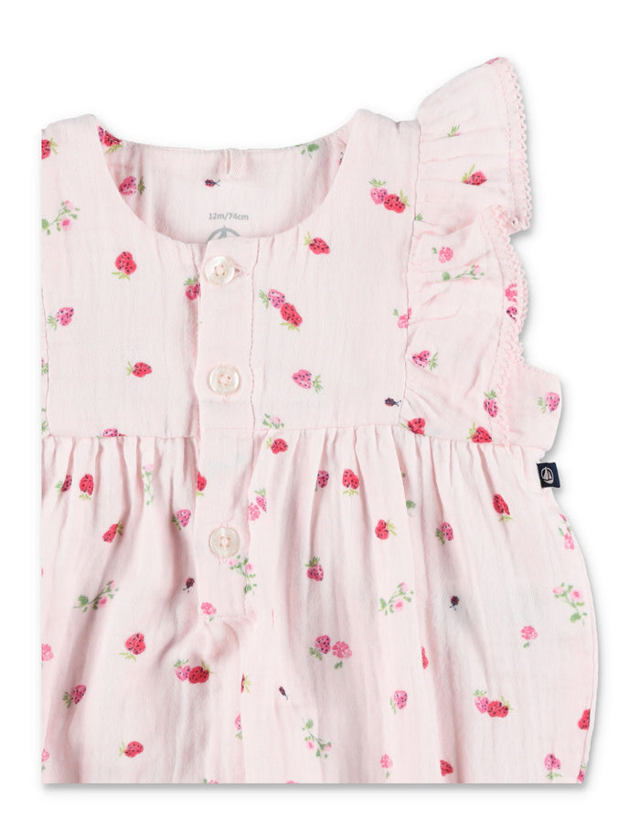 Petit Bateau Floral Cotton Gauze Romper Pink Bodysuit