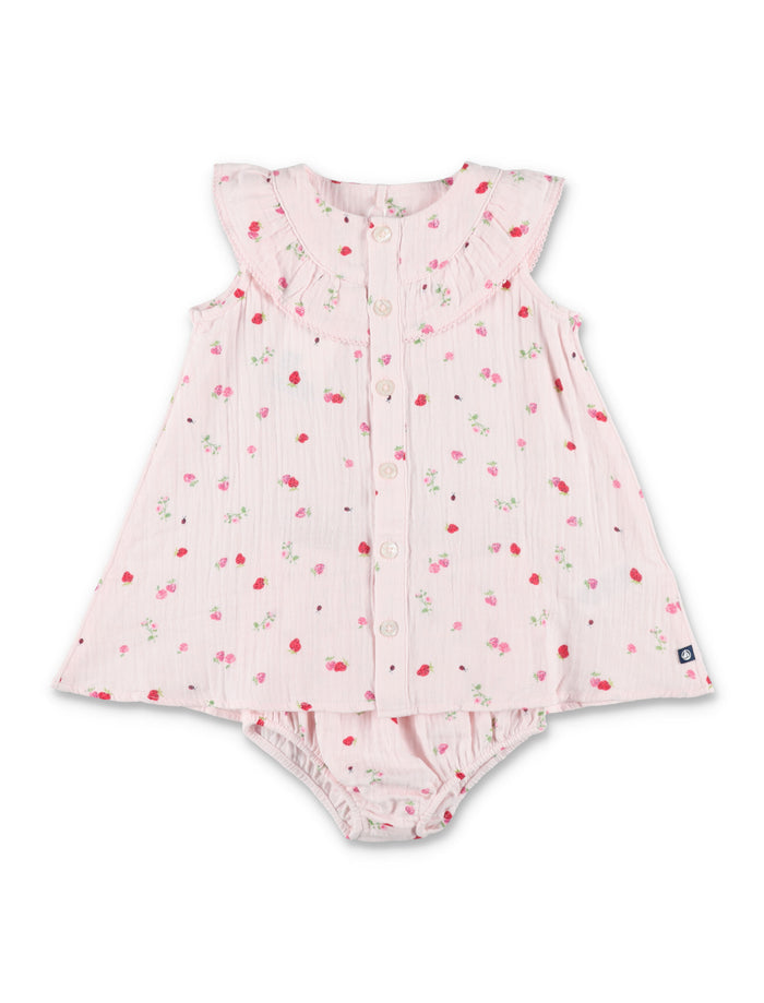 Petit Bateau Babies Cotton Dress With Bloomers Pink Set
