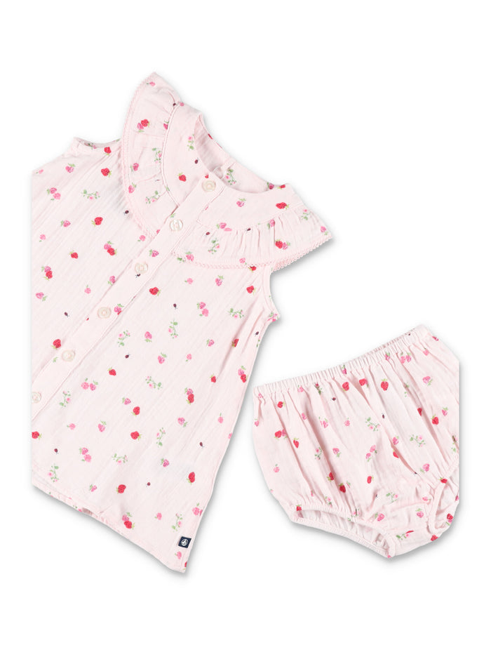 Petit Bateau Babies Cotton Dress With Bloomers Pink Set