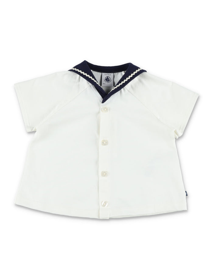 Petit Bateau Babies 2-Piece Cotton Set With Sailor Collar White Blue