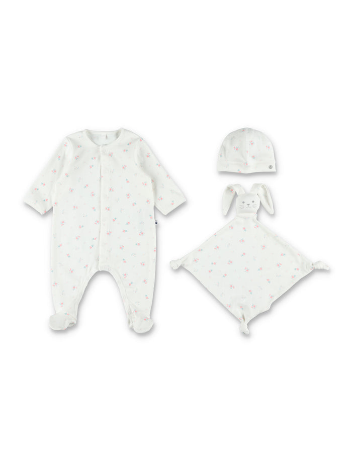 Petit Bateau floral newborn gift set White Cotton