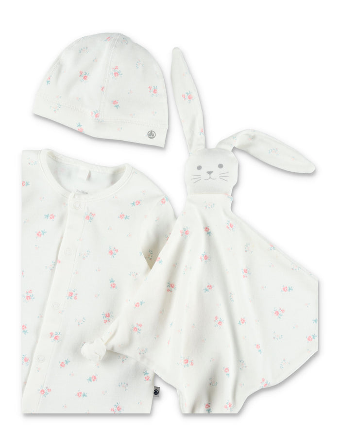 Petit Bateau floral newborn gift set White Cotton