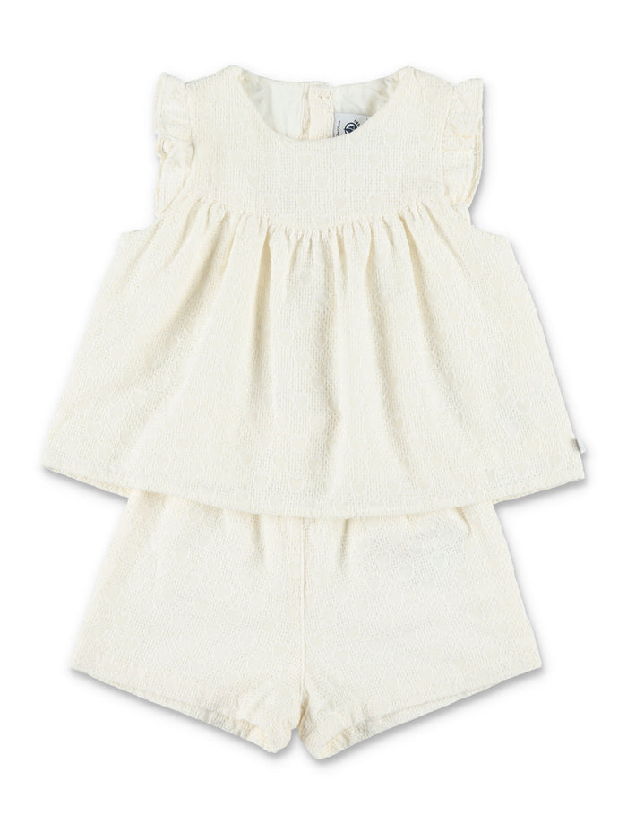 Petit Bateau Baby Girl 2-Piece Eyelet Set With Hearts White Cotton