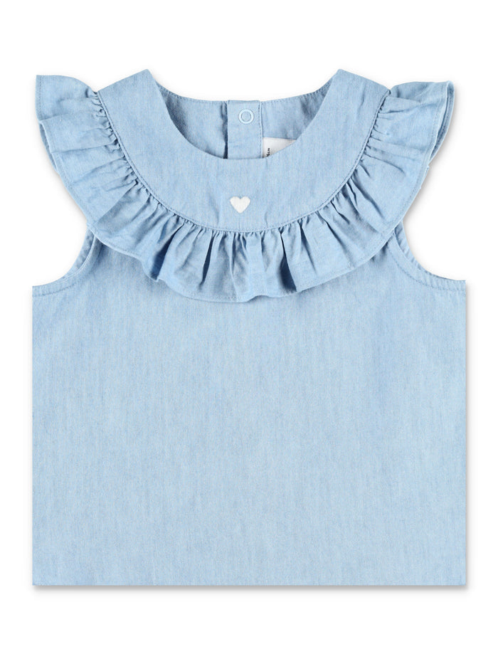 Petit Bateau Chambray baby blouse Blue Cotton Shirt