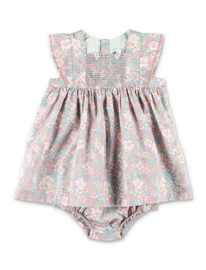 Petit Bateau Baby Girl Cotton Dress With Bloomers Blue Multicolor