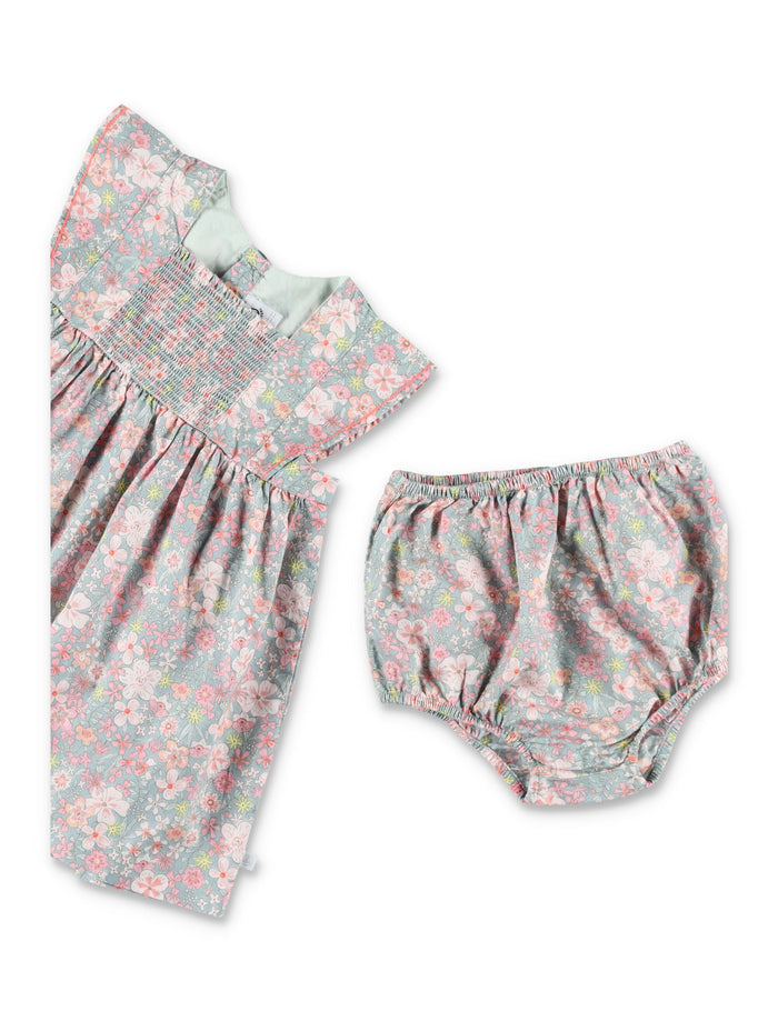 Petit Bateau Baby Girl Cotton Dress With Bloomers Blue Multicolor