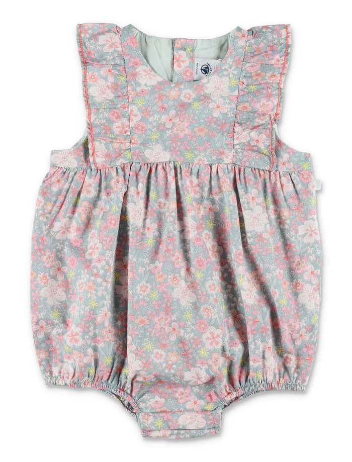 Petit Bateau Sleeveless Floral Cotton Romper Blue/multicolor Jumpsuit