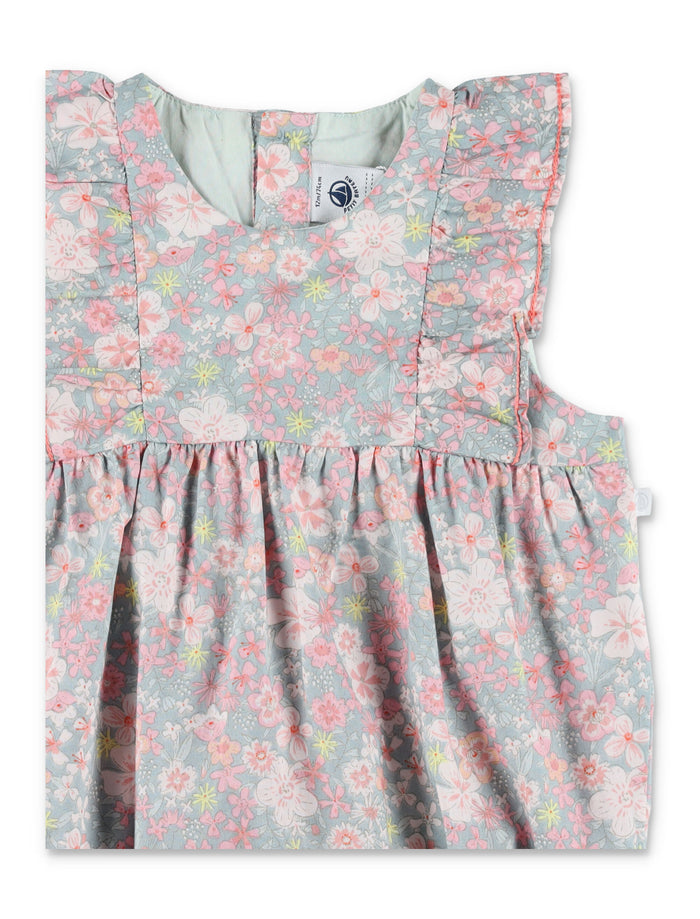 Petit Bateau Sleeveless Floral Cotton Romper Blue/multicolor Jumpsuit