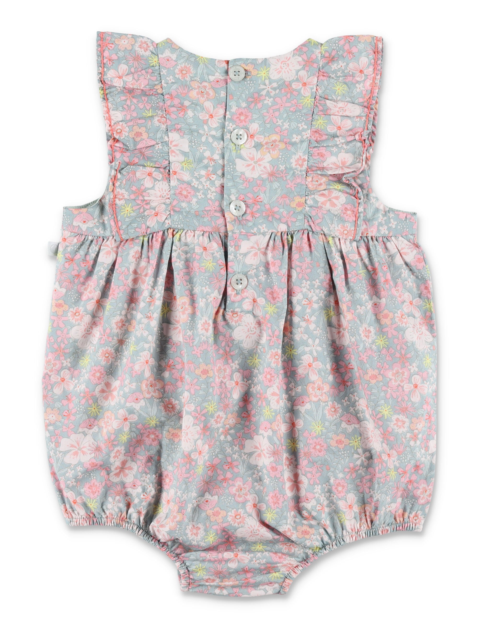 Petit Bateau Sleeveless Floral Cotton Romper Blue/multicolor Jumpsuit