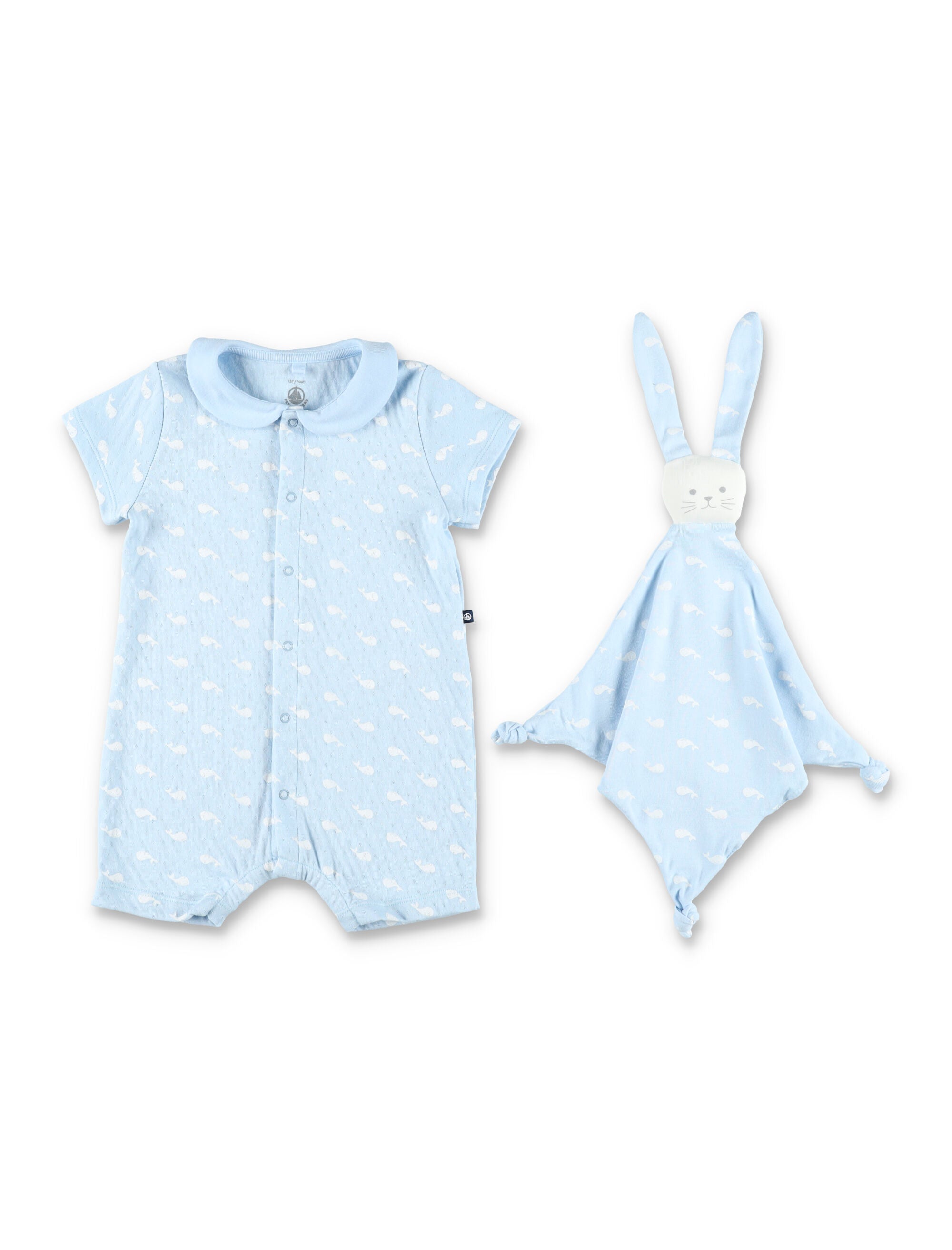 Petit Bateau Whale Print Baby Gift Set Blue Cotton