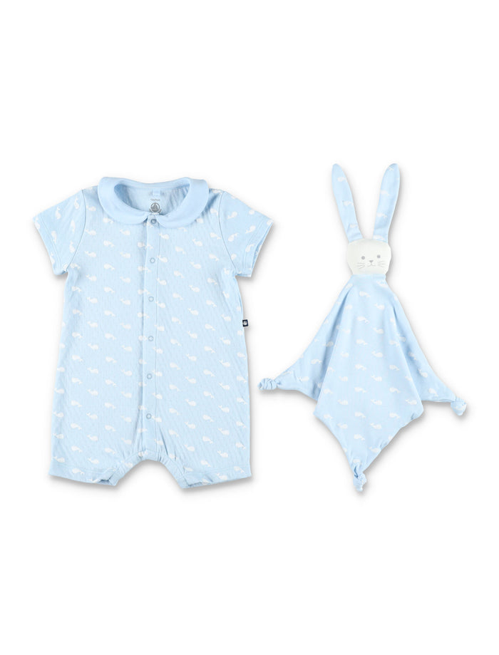 Petit Bateau Whale Print Baby Gift Set Blue Cotton