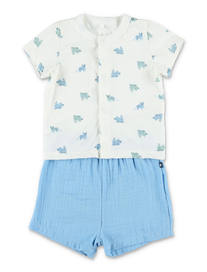 Petit Bateau Babies Animal Print Cotton 2-Piece Set White Blue