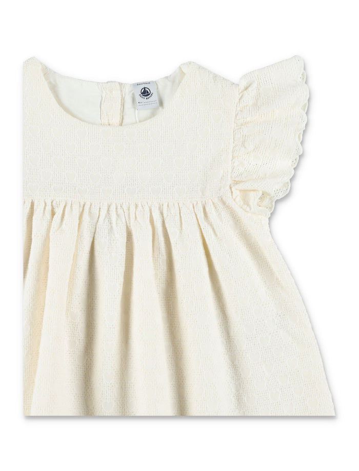 Petit Bateau Girls Short-Sleeved Heart Blouse White Cotton Shirt