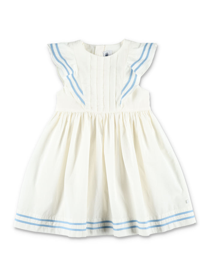 Petit Bateau Girls Poplin Dress White Cotton