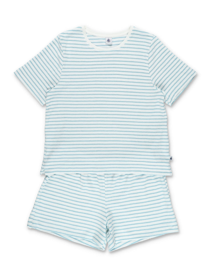 Petit Bateau Girls Cotton Terry Striped Short Pajama White Pyjamas