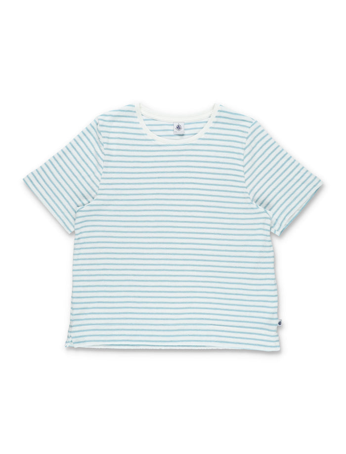 Petit Bateau Girls Cotton Terry Striped Short Pajama White Pyjamas