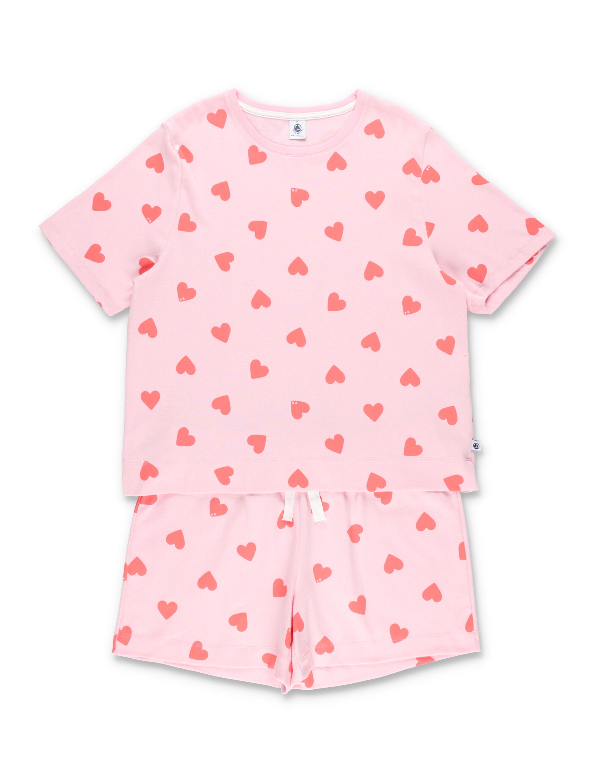 Petit Bateau Kids Heart Pajamas Rose Cotton Set