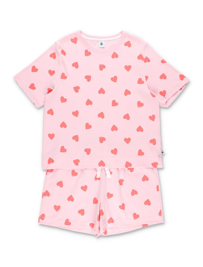 Petit Bateau Kids Heart Pajamas Rose Cotton Set
