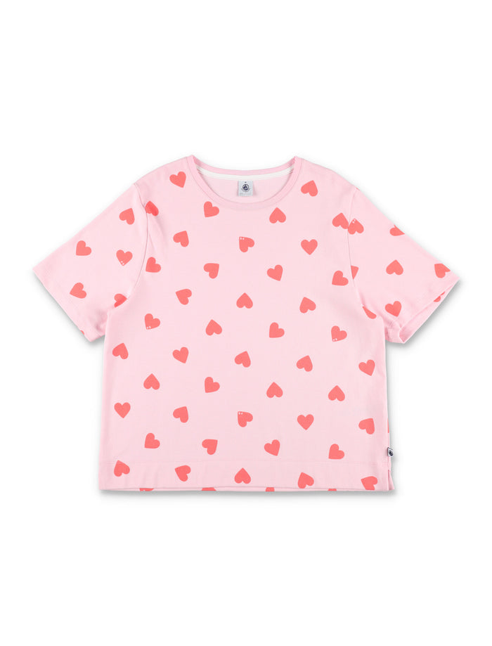 Petit Bateau Kids Heart Pajamas Rose Cotton Set