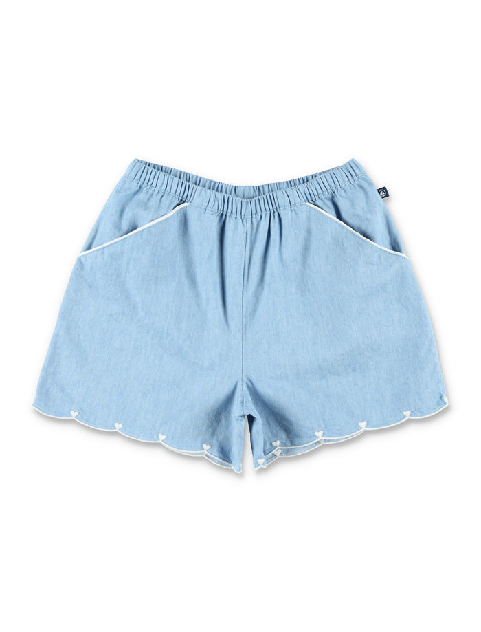 Petit Bateau Girls Chambray Cotton Shorts Blue