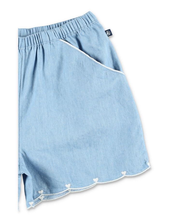 Petit Bateau Girls Chambray Cotton Shorts Blue