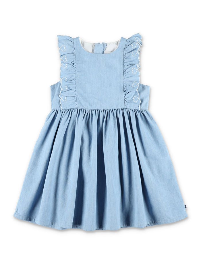 Petit Bateau Girls Chambray Dress Blue Cotton