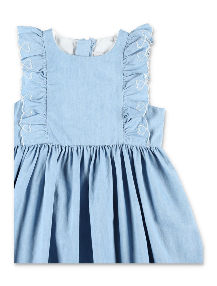 Petit Bateau Girls Chambray Dress Blue Cotton