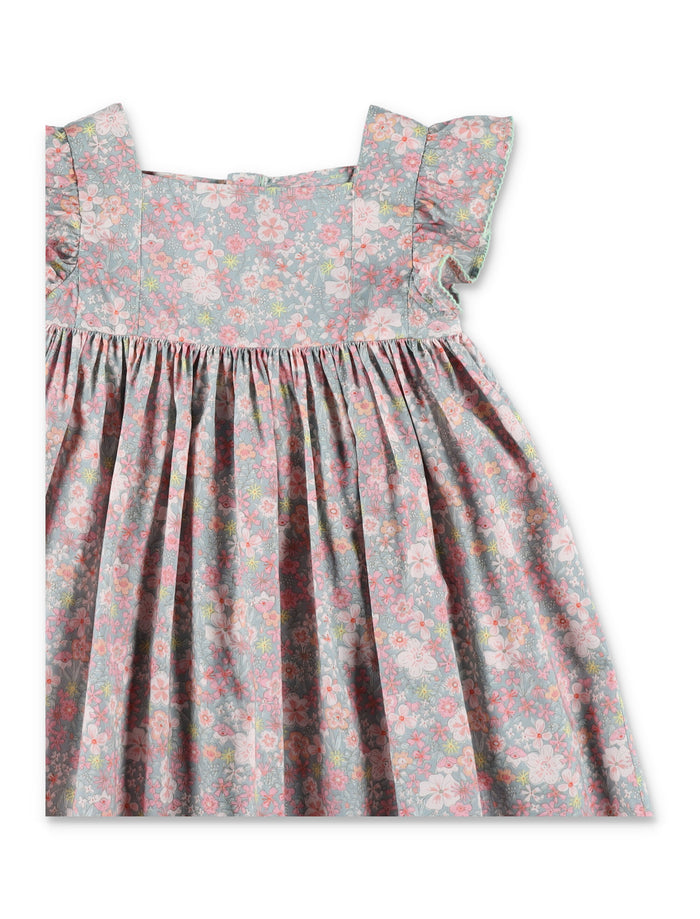 Petit Bateau Girls Floral Cotton Dress Blue/multicolor