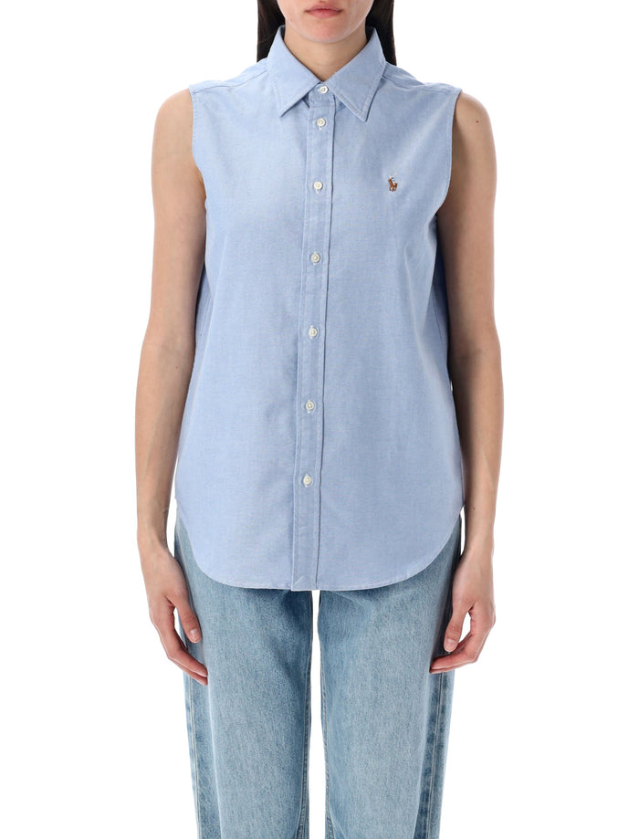 Polo Ralph Lauren Cotton Oxford Sleeveless Shirt Light Blue