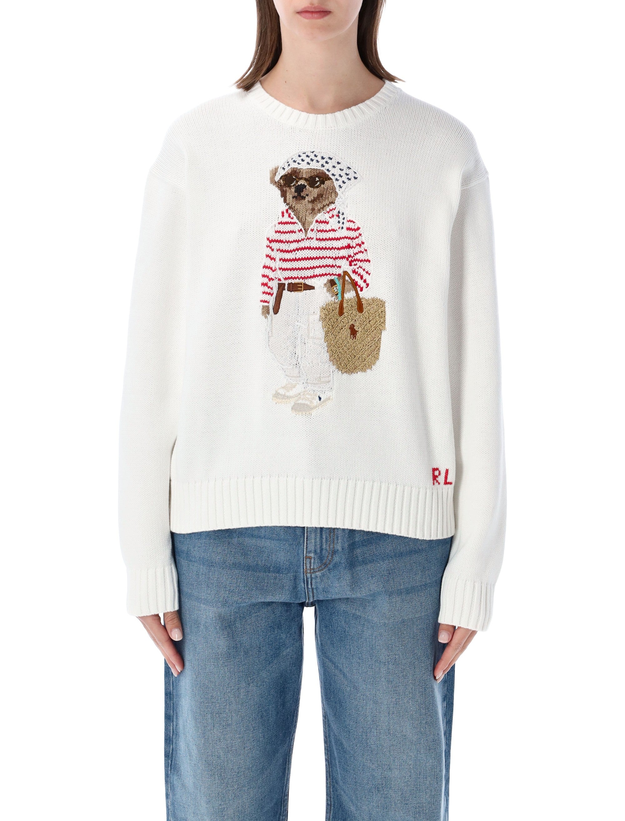 Polo Ralph Lauren Bear Cotton Sweater White