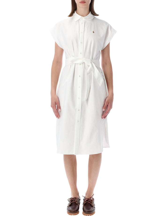 Polo Ralph Lauren Belted Oxford Shirtdress White Cotton Dress