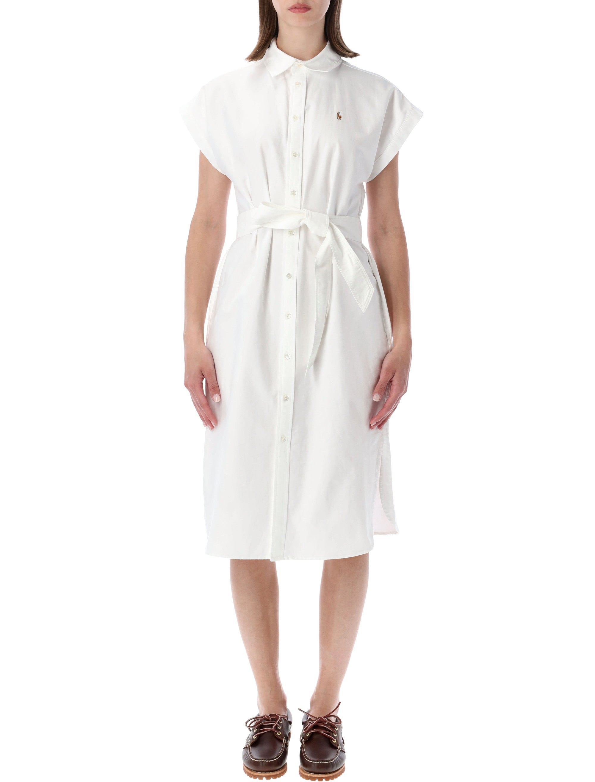 Polo Ralph Lauren Belted Oxford Shirtdress White Cotton Dress