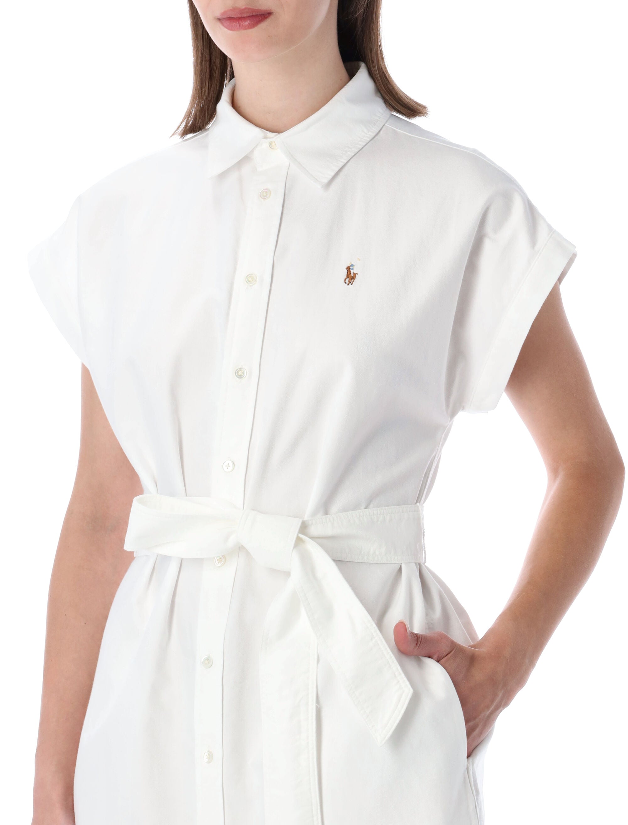 Polo Ralph Lauren Belted Oxford Shirtdress White Cotton Dress