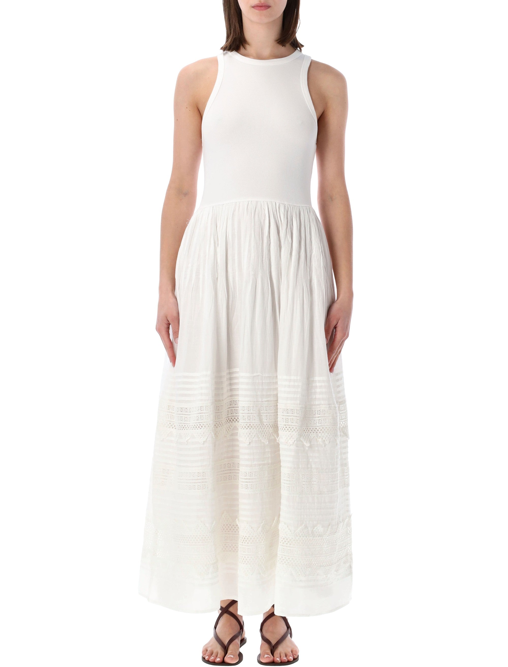 Polo Ralph Lauren Lace Trim Tank Dress White Cotton