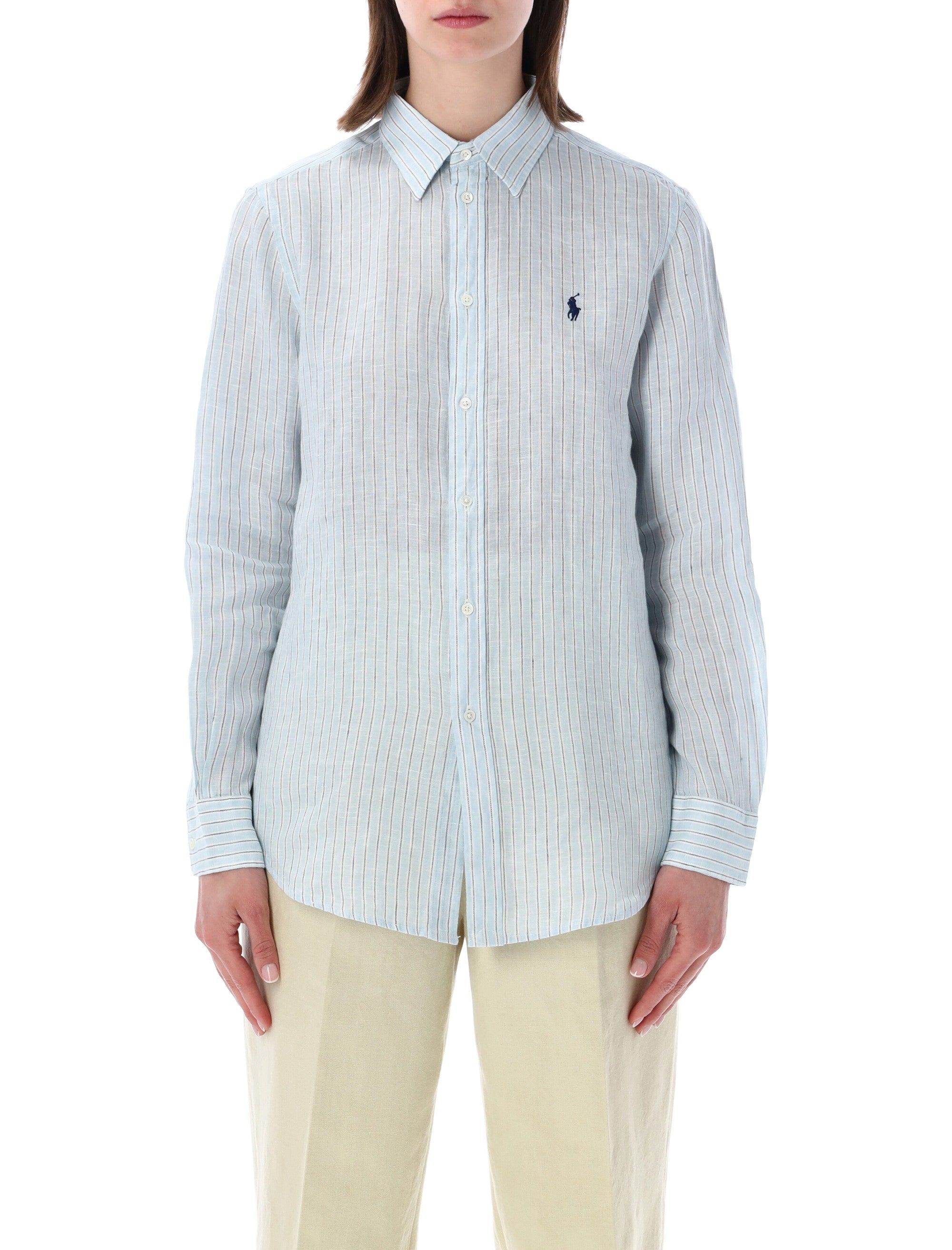 Polo Ralph Lauren classic fit linen stripes shirt Light Blue White