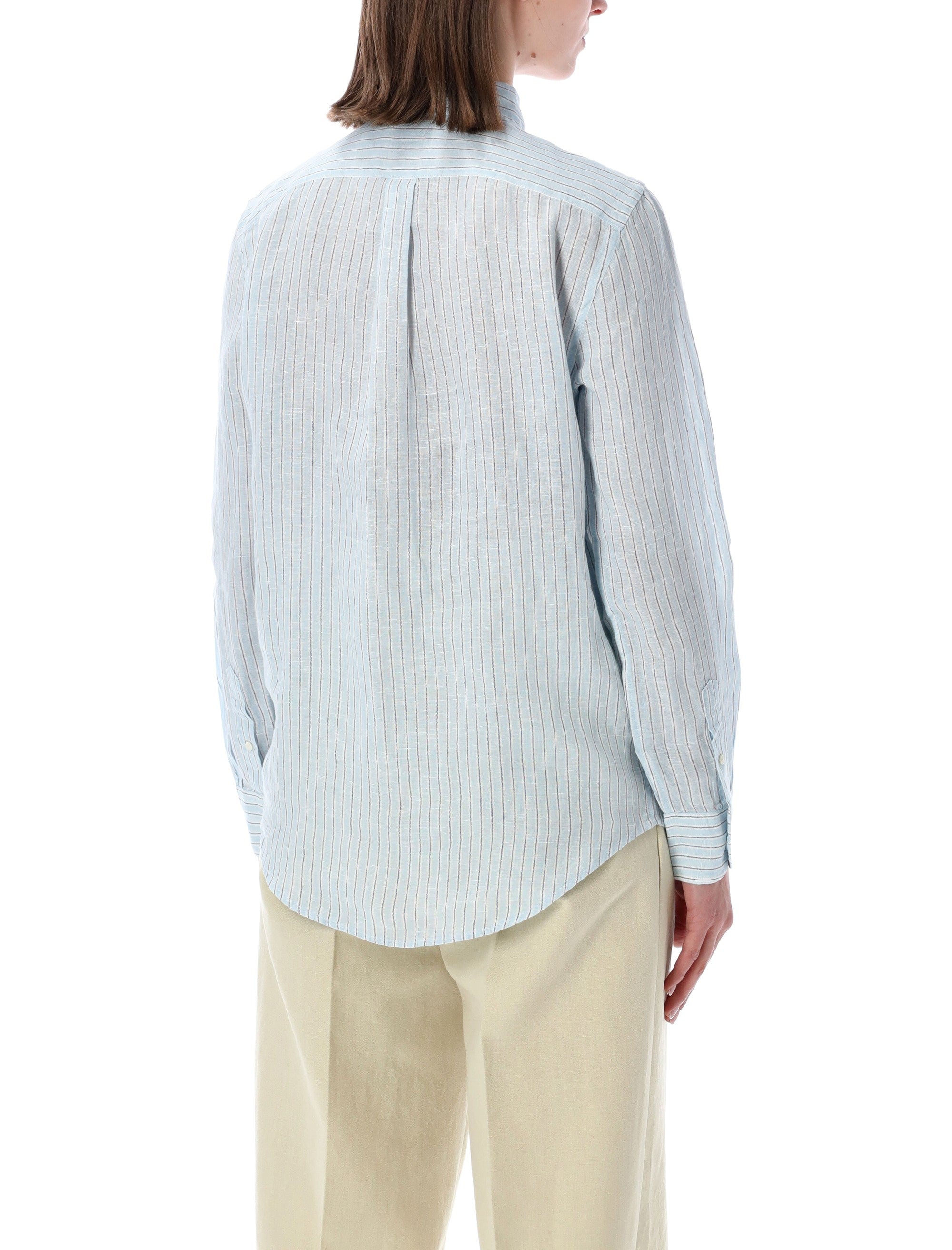 Polo Ralph Lauren classic fit linen stripes shirt Light Blue White