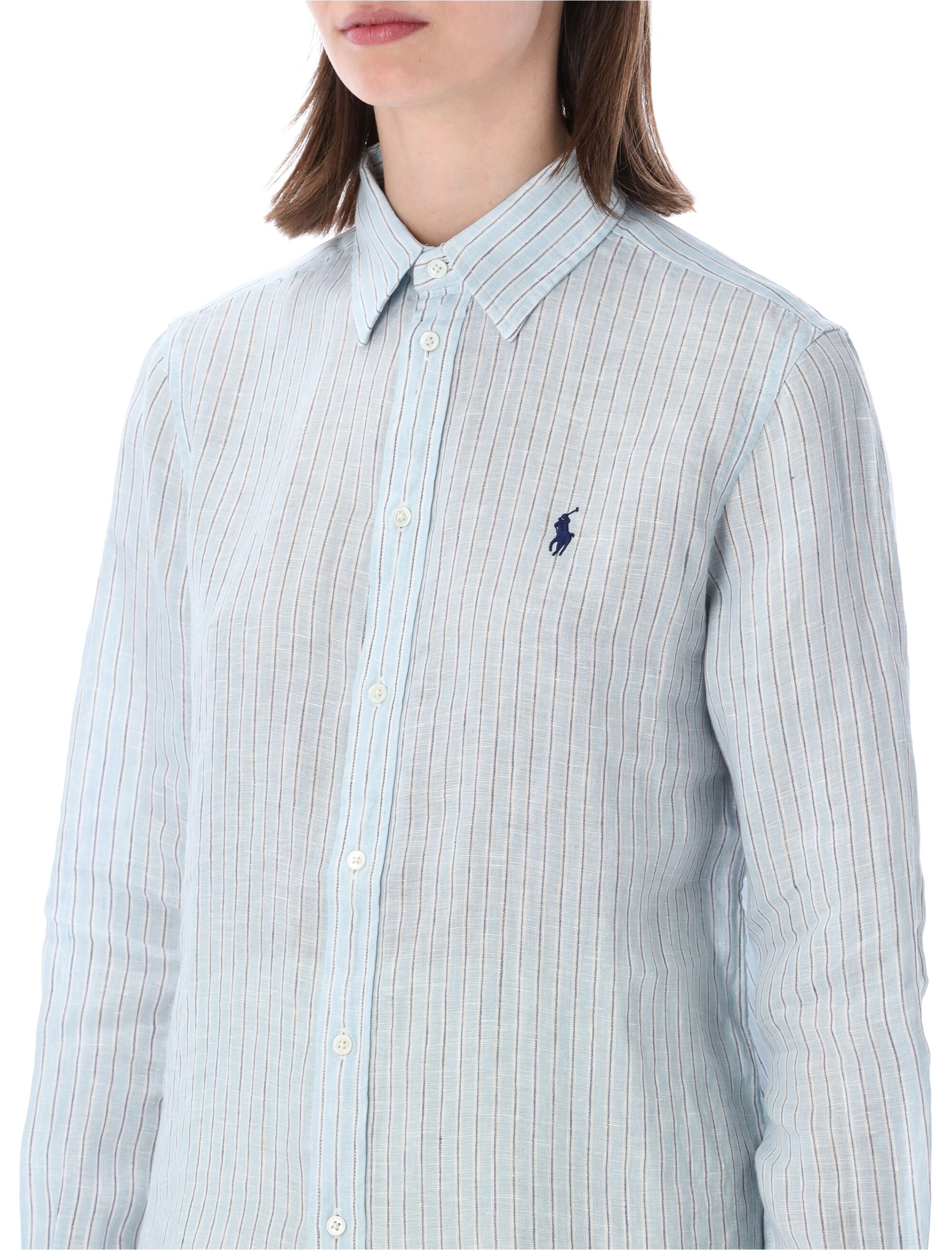 Polo Ralph Lauren classic fit linen stripes shirt Light Blue White