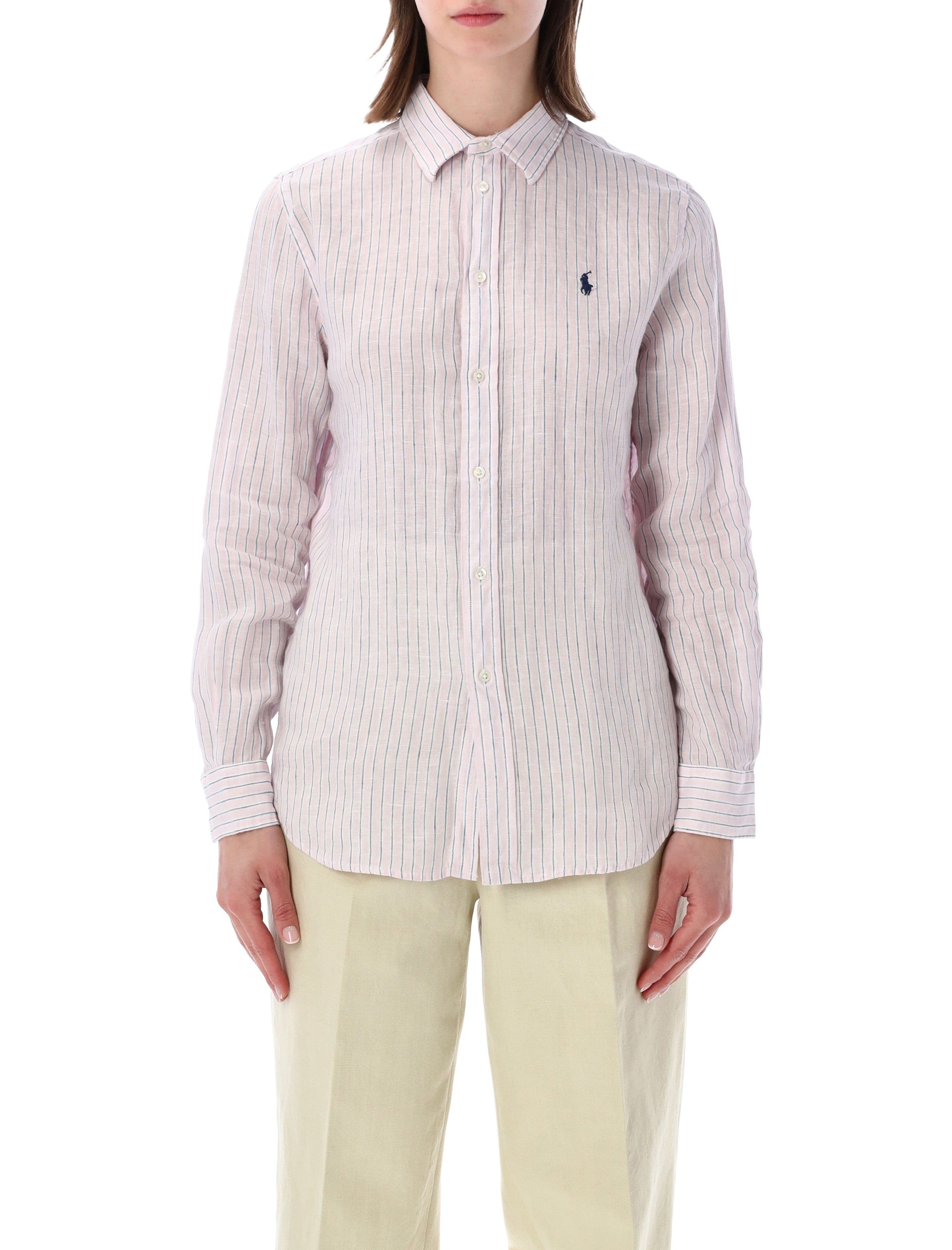 Polo Ralph Lauren classic fit linen stripes shirt Hint Of Pink-white
