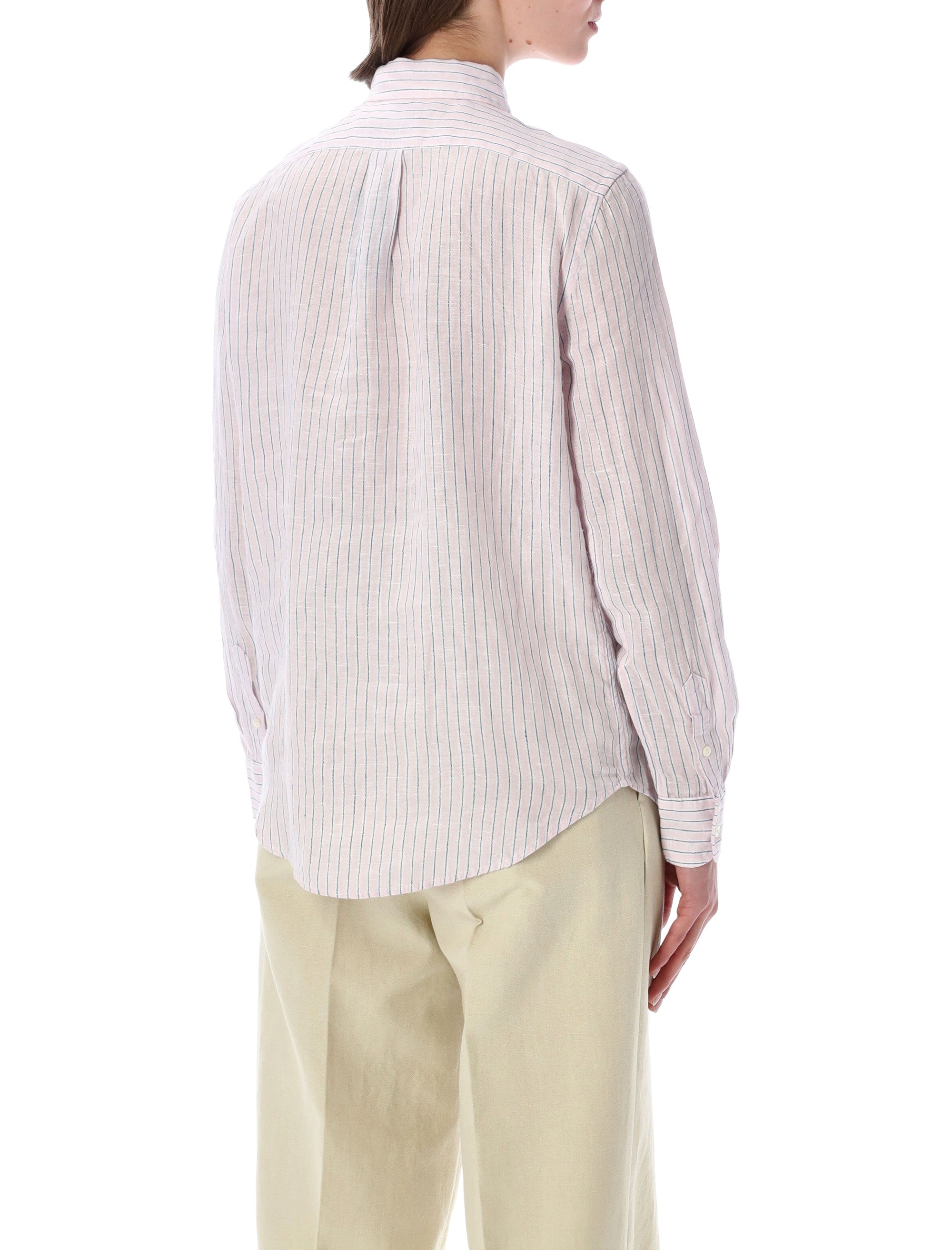 Polo Ralph Lauren classic fit linen stripes shirt Hint Of Pink-white